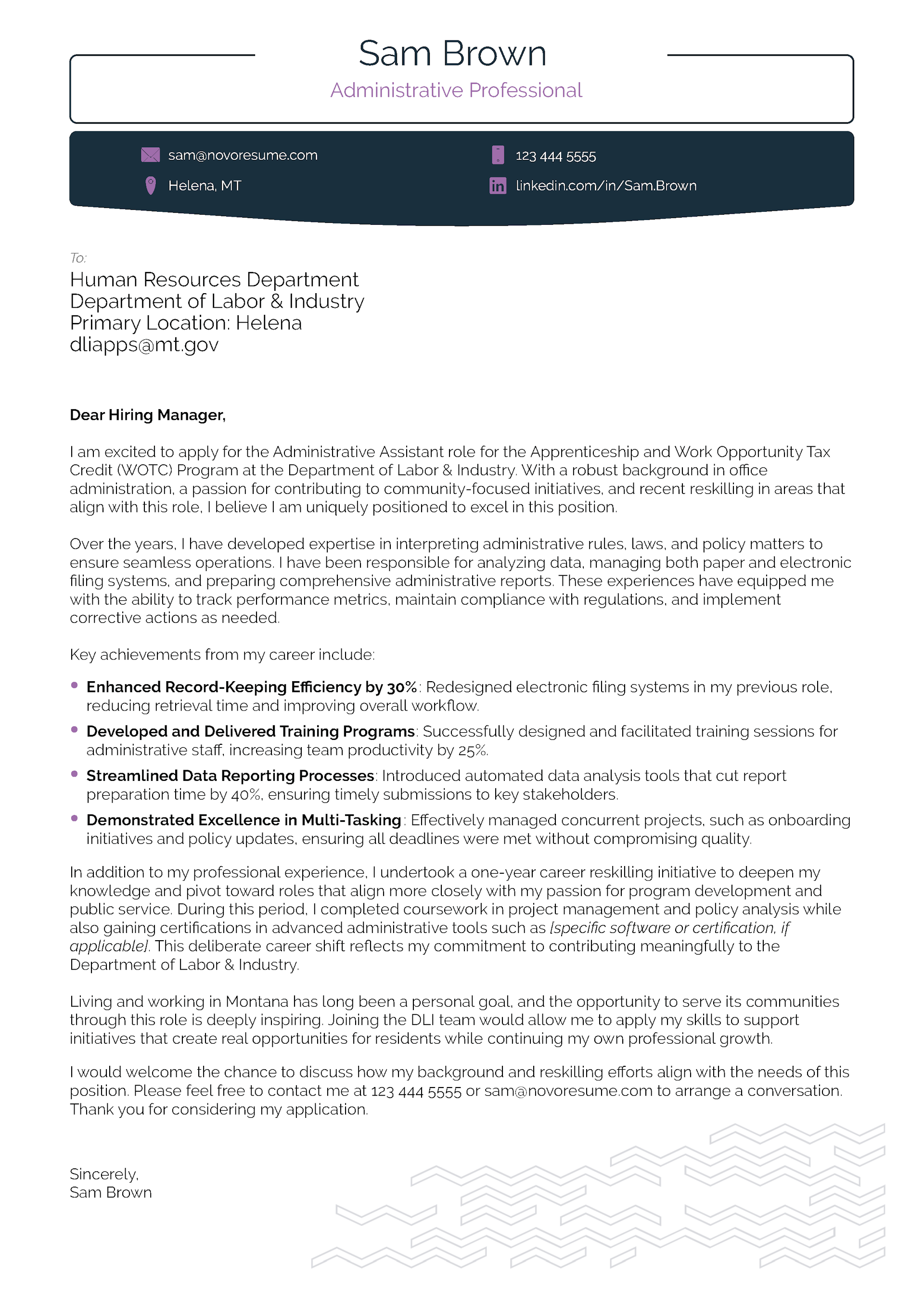 Change Cover Letter Template
