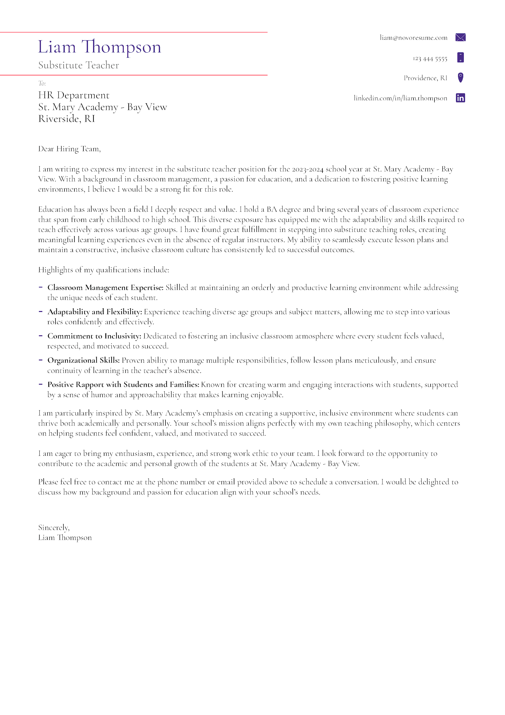 College Cover Letter Template