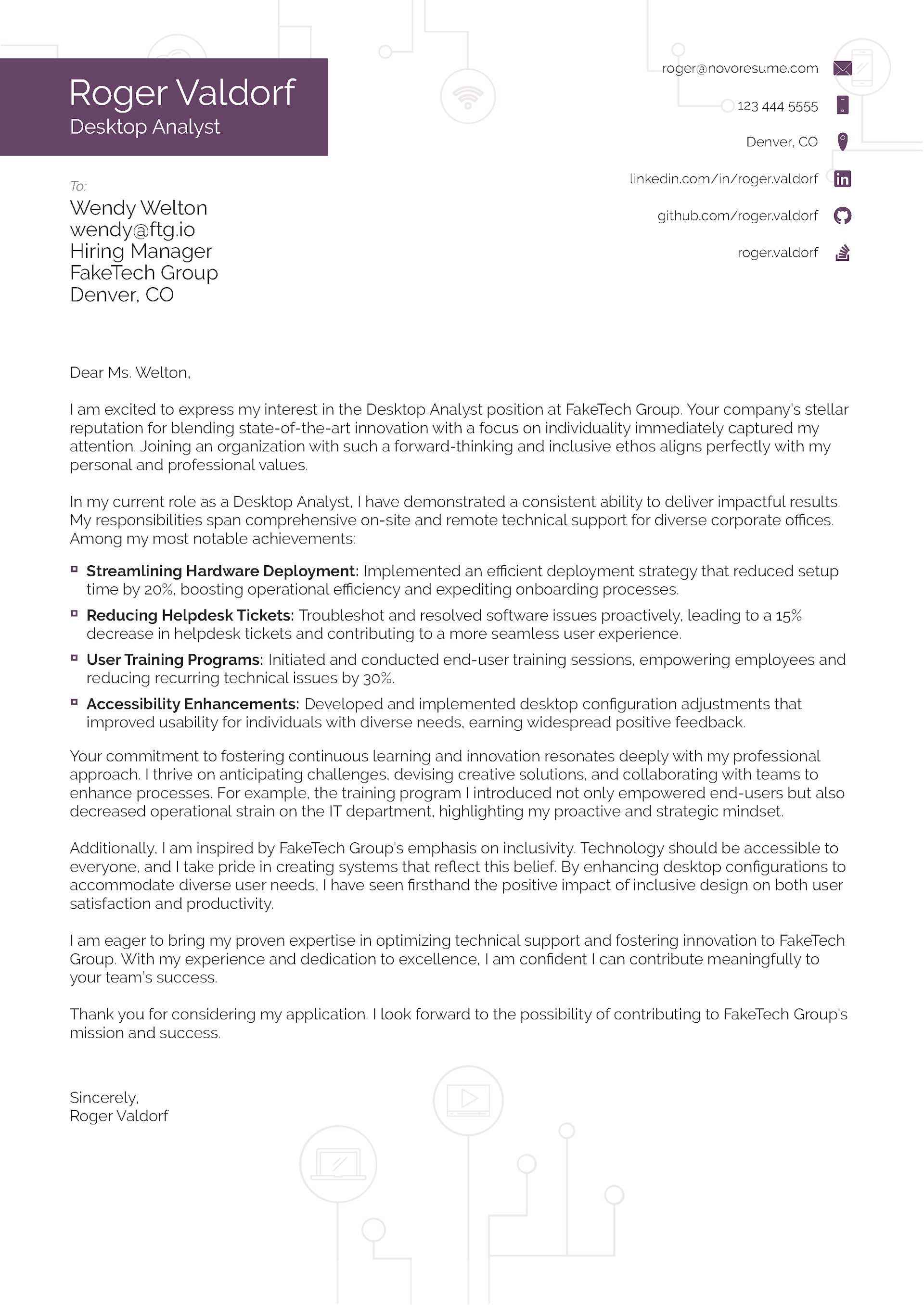 Functional Cover Letter Template