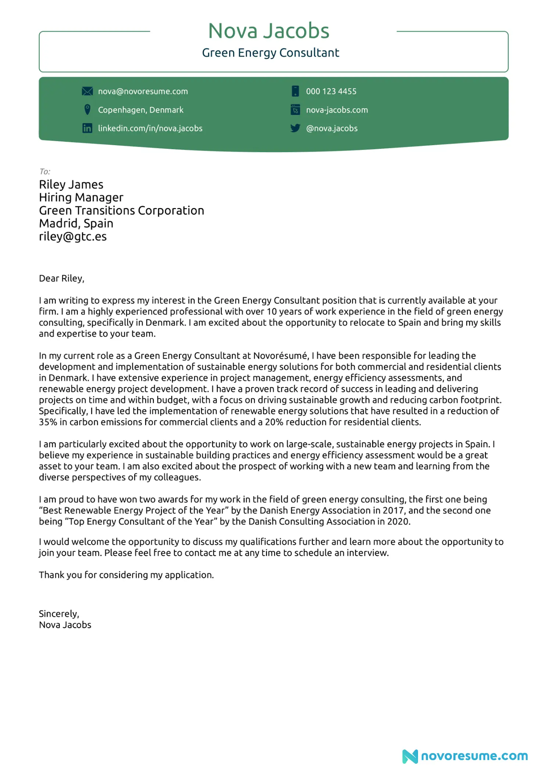 Consultant Cover Letter Template